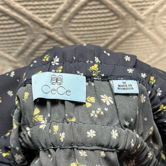 CECE Navy Blue Long Puffy Sleeve Ditsy Floral Cottagecore Blouse Top Sz Medium - Picture 6 of 7